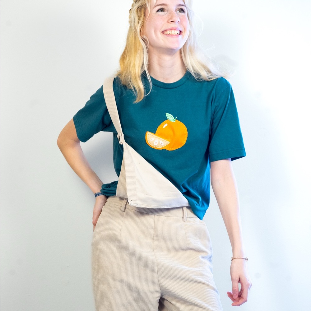 Blue Shirt With Orange Patchwork! - image 6